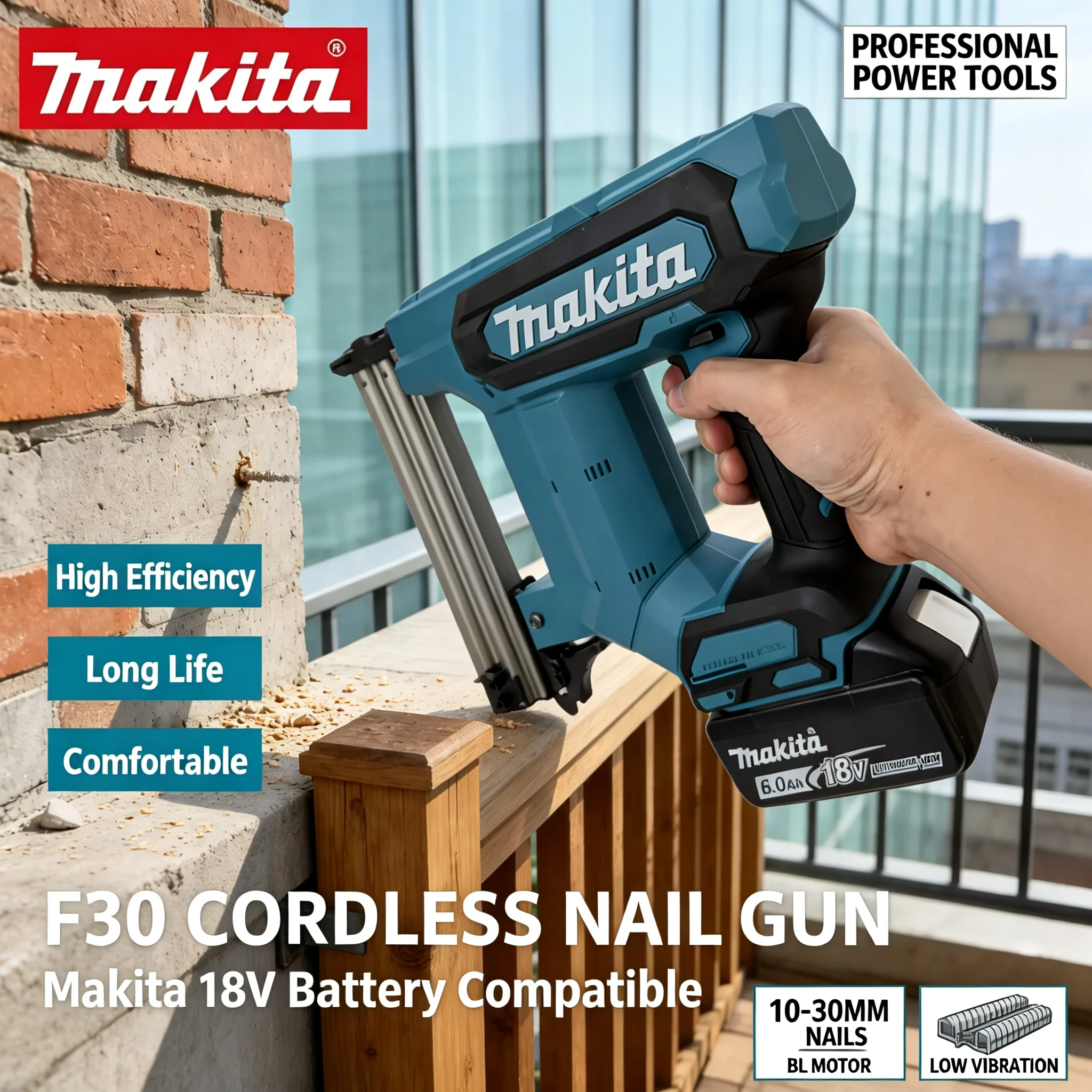 Staple Gun Electric - Аккумуляторный электрический гвоздезабиватель Makita F30, предназначенный